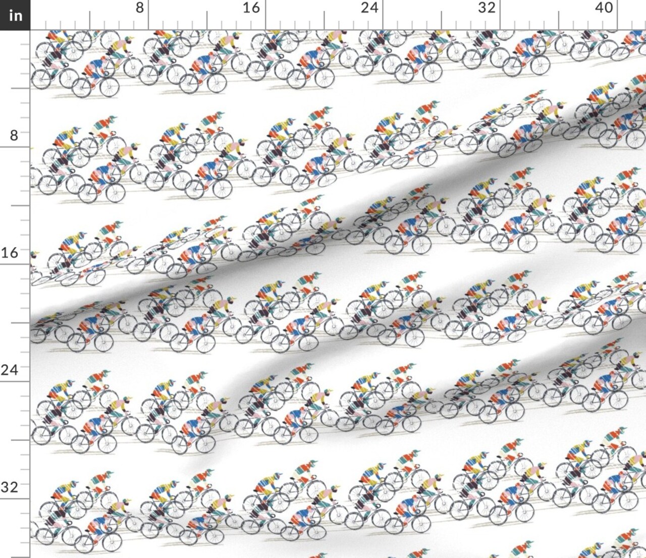 Multicolored Bike Racing Bicycle Cycling Black Sports Exercise White Custom Printed Fabric by Spoonflower Various Fabrics by the Yard or Fat Quarter